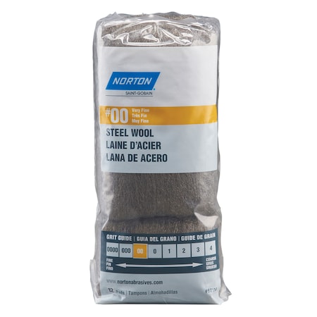 Norton Abrasives Norton 00 Grade Very Fine Steel Wool Pad 12 pk 07660768114